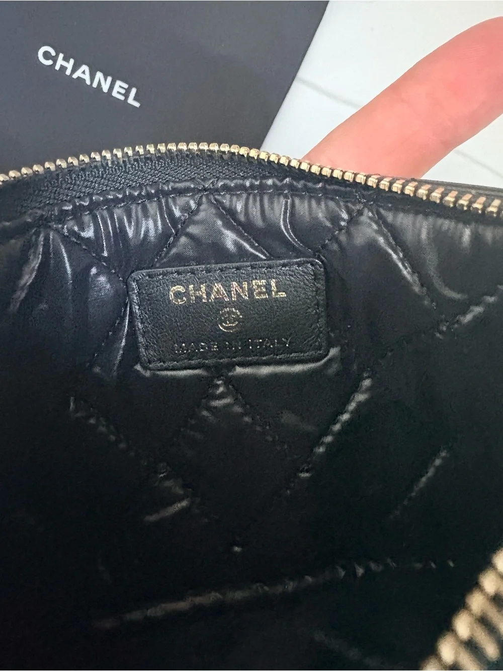 COA CHANEL Black Quilted Leather mini O charms pouch